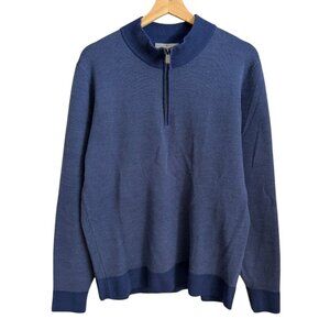 Canali Wool Quarter 1/4 Zip Sweater Blue Size 52 Large Old Money Quiet Luxury